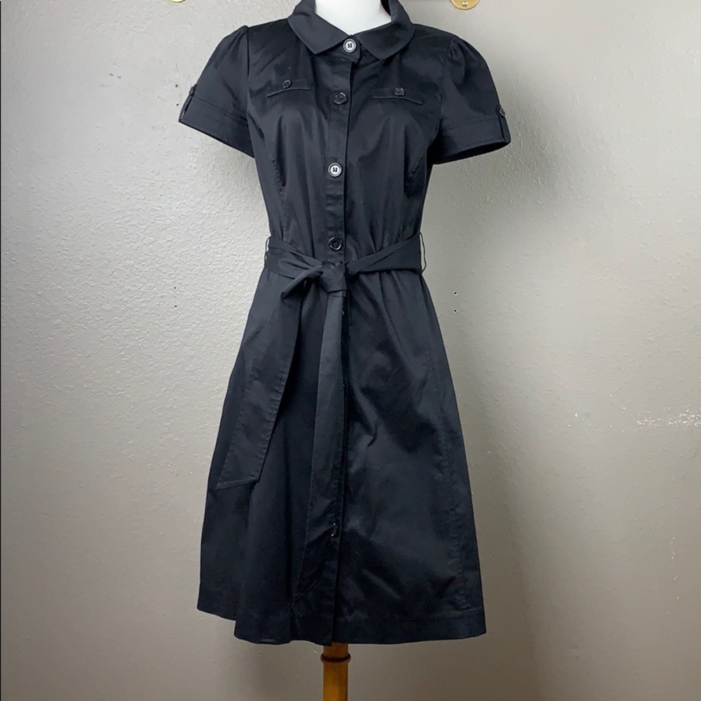 Semantiks black short sleeve button shirt dress